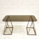 Bureau à tréteaux inox et verre, 1970