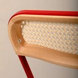 Giancarlo Piretti Plia Folding Chair in Red and Straw for Castelli, Italy