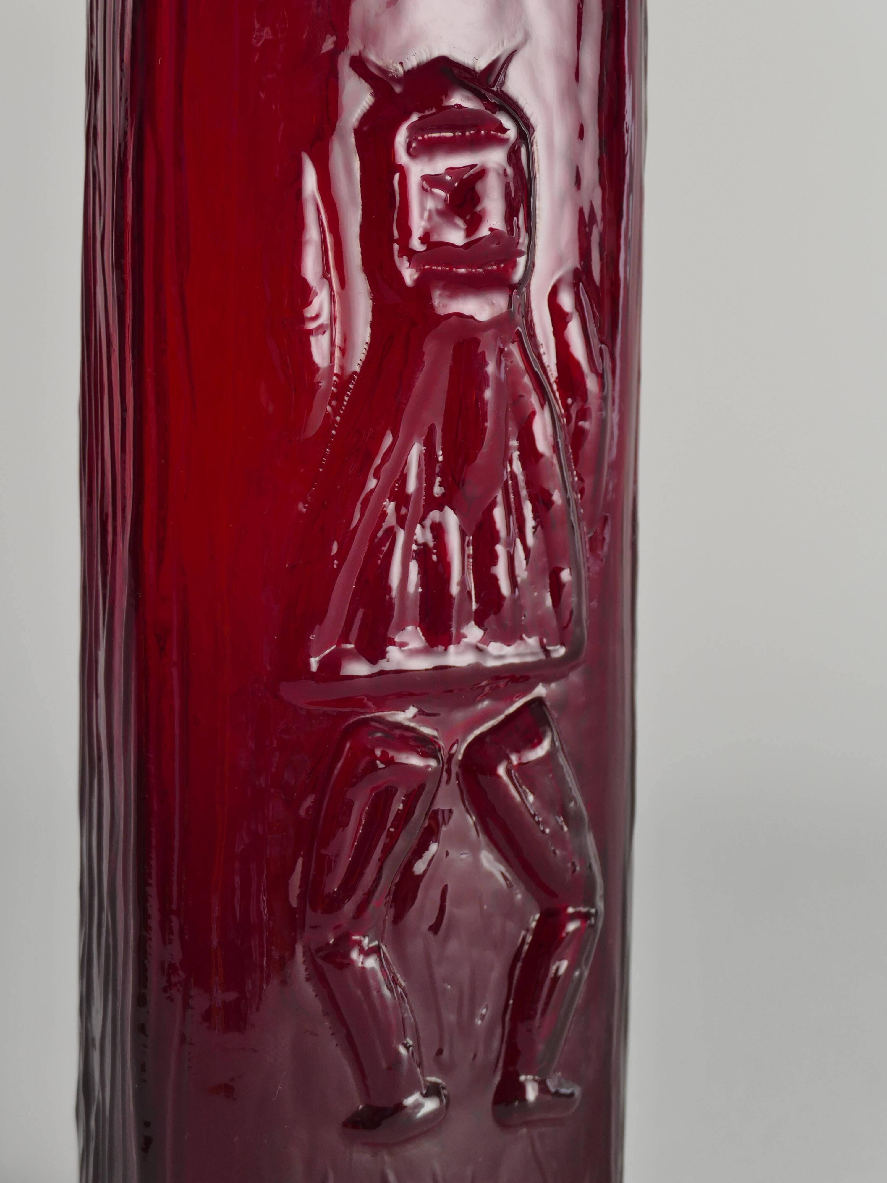 Swedish Red Devil Triangular Glass Vase by Christer Sjögren for Lindshammar