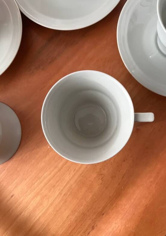 Art Deco cups and saucers by Théodore Haviland in celadon.