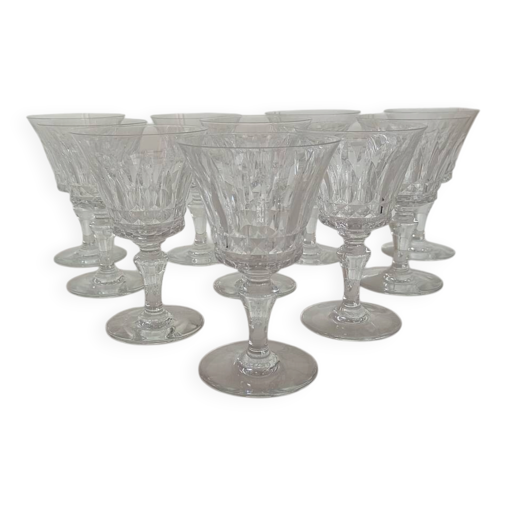 Set of 10 Baccarat Piccadilly Cut Crystal White Wine / Port Glasses