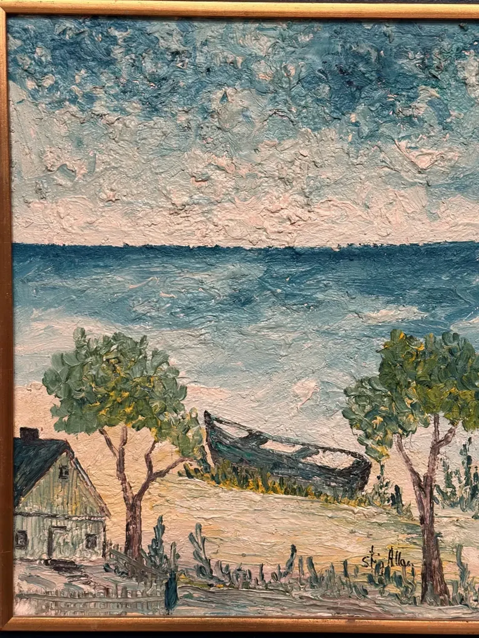 Original Swedish Oil on Panel - "Landskrona" by Stig Allan - Signed - Vintage and Framed - 60 × 50 cm (23.6" × 19.7")