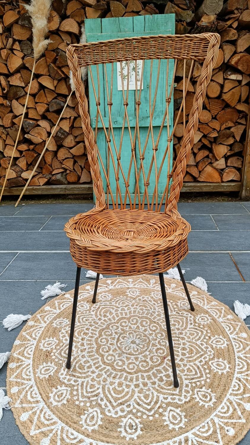Chaise en rotin et métal