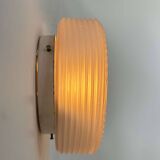 Vintage wall lamp in pressed molded sandblasted glass, France 1960