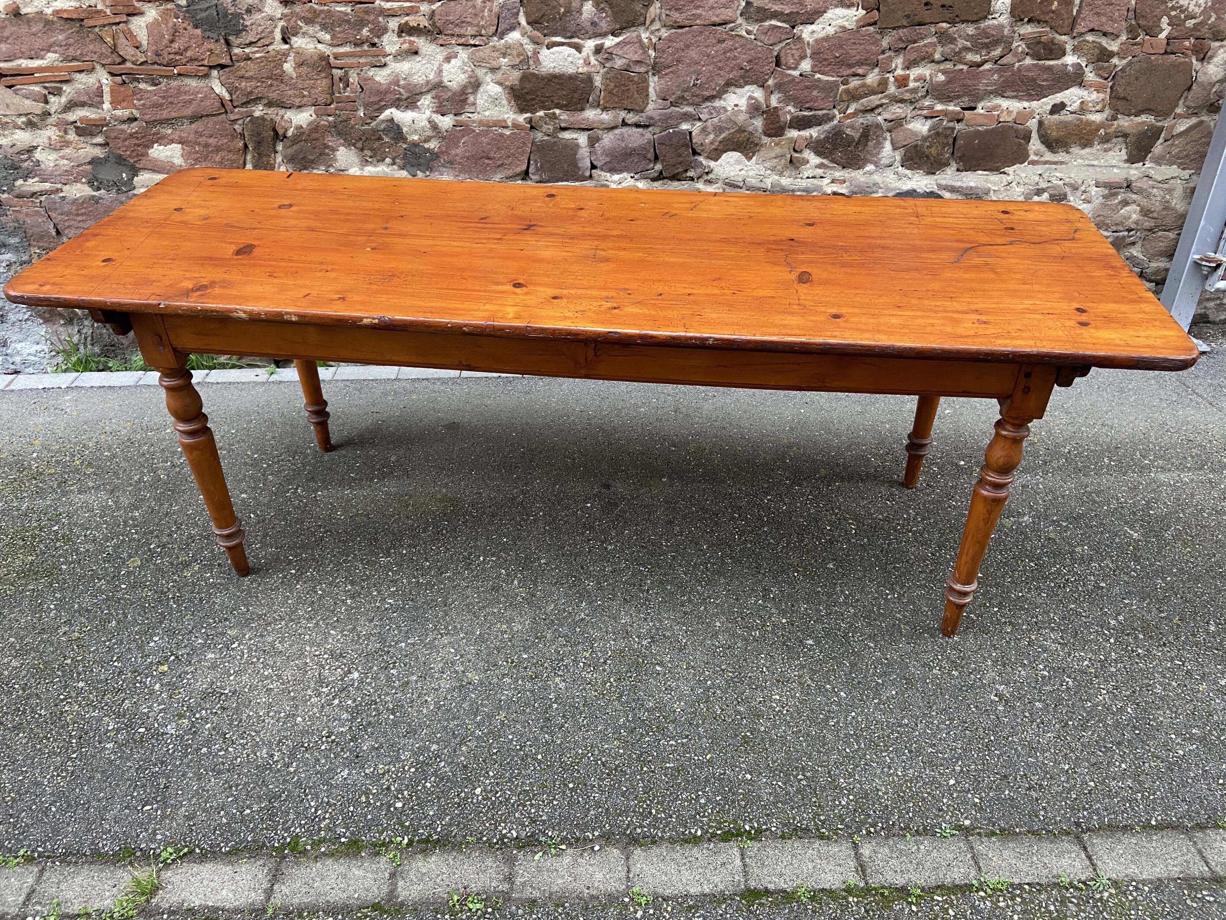 Large Alsatian bistro coffee table in fir French bistro table 1930