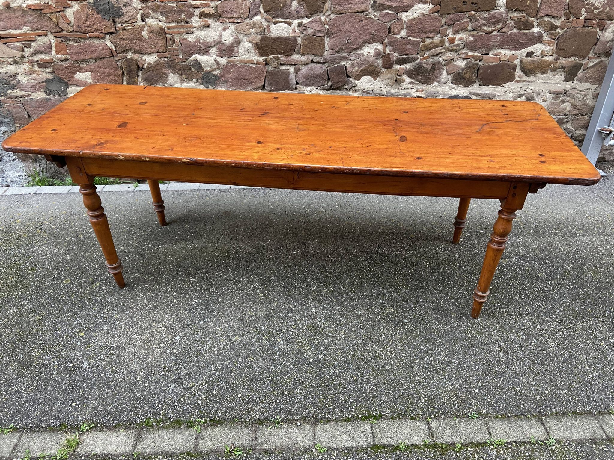 Large Alsatian bistro coffee table in fir French bistro table 1930