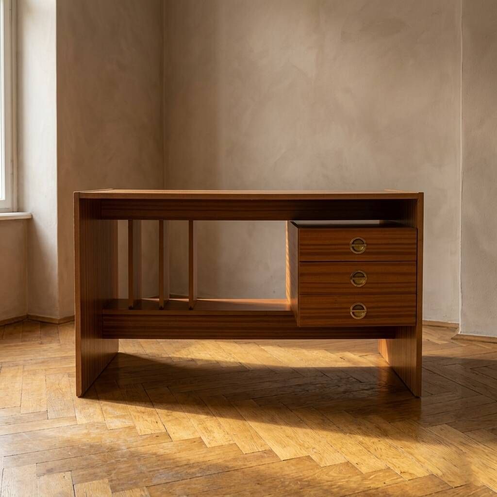 Writing desk, vintage wooden desk, 1980s, Czechoslovakia