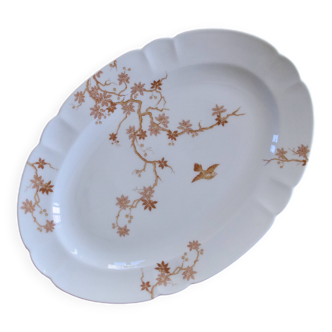 Large antique oval Limoges Haviland porcelain platter, decorated with birds