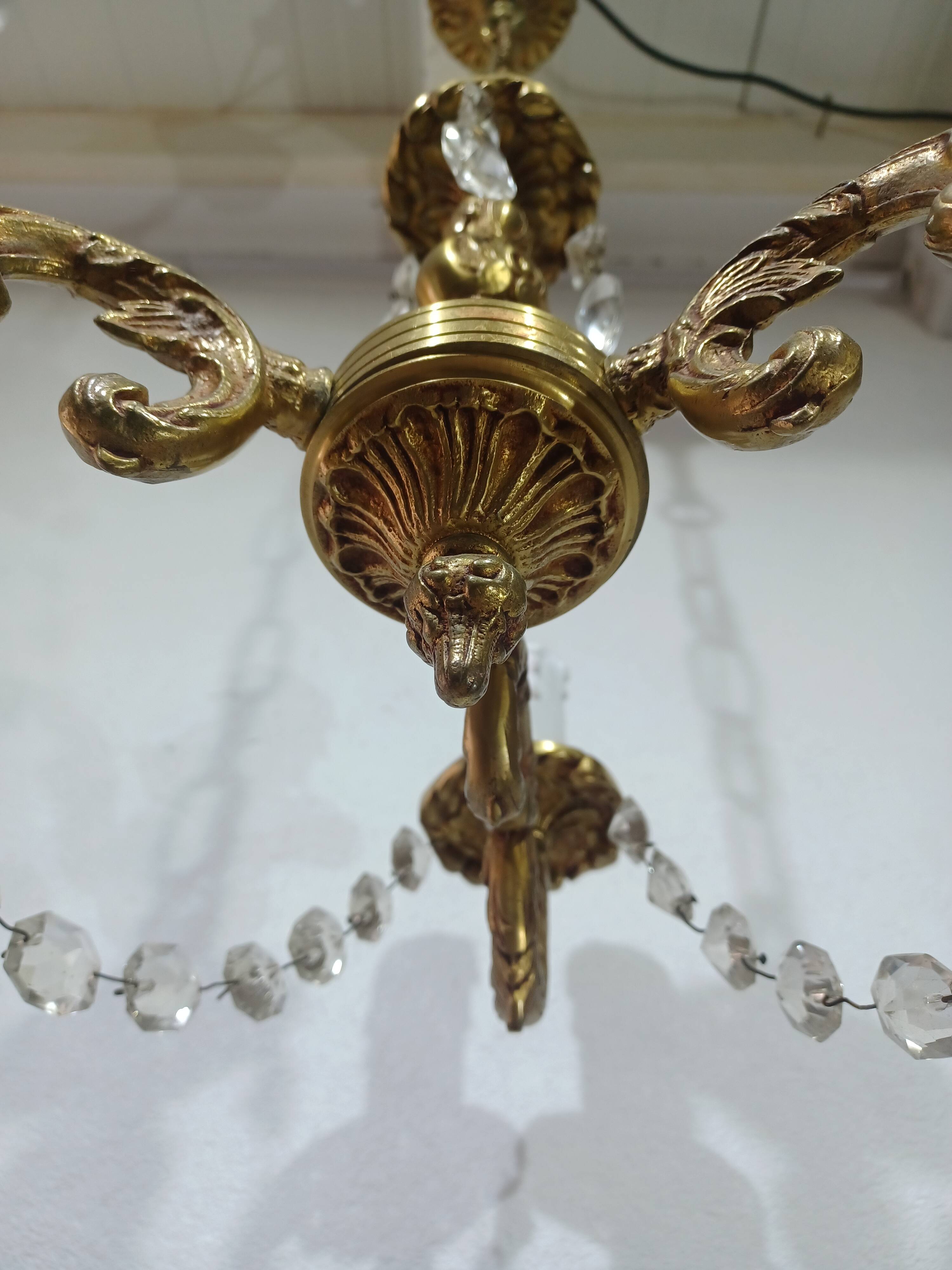 3-light bronze and crystal chandelier