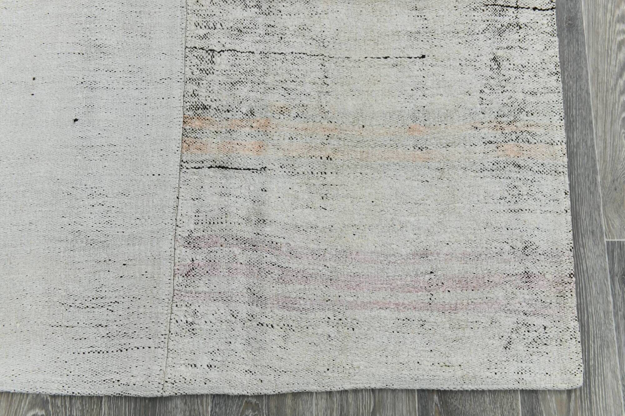 Off White Turkish Vintage Kilim Rug, Handwoven Bohemian Carpet, 23x328Cm