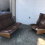 Scandinavian leather sofa and armchair set