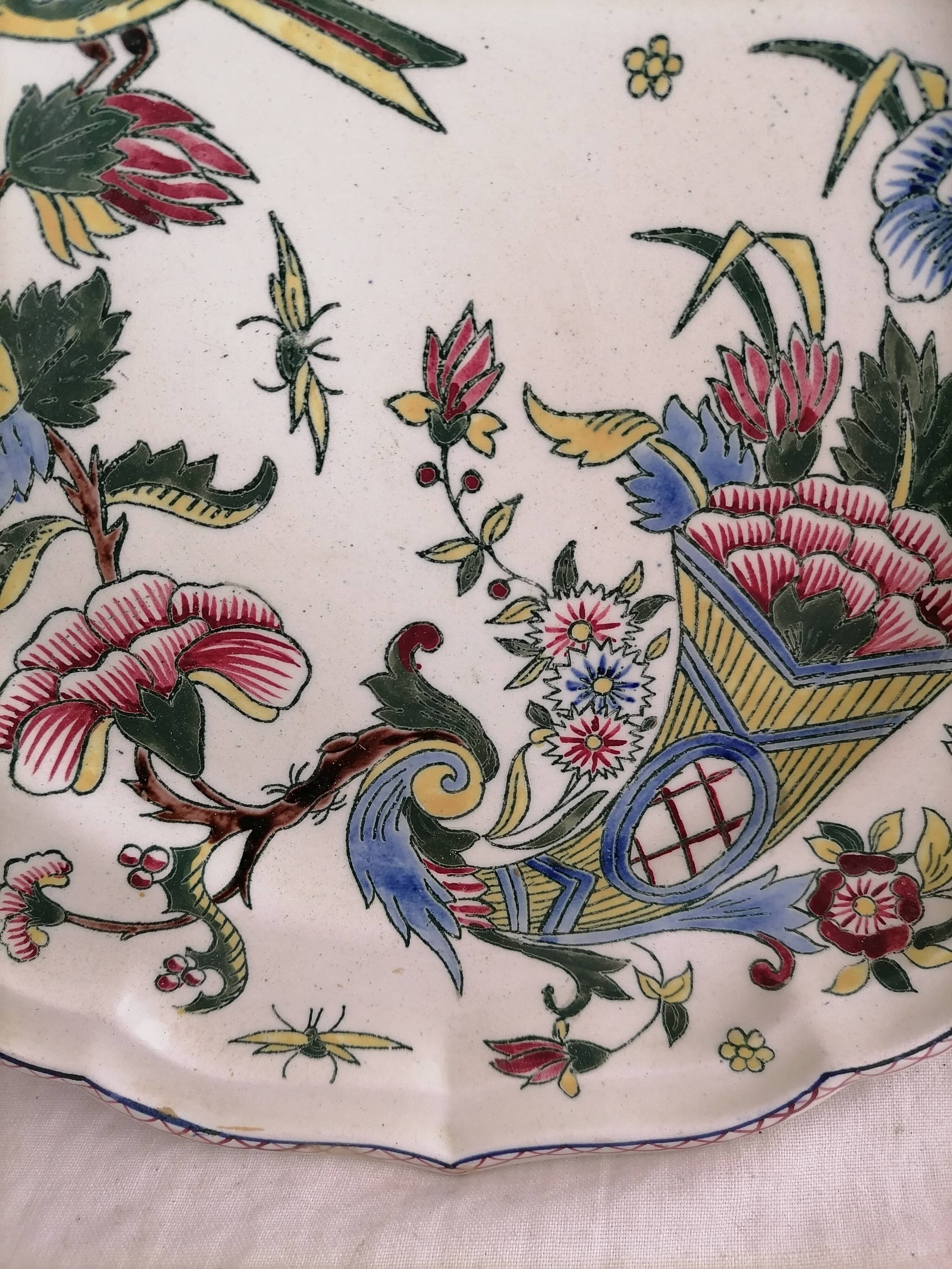 Old earthenware plate of Gien, cornucopia décor