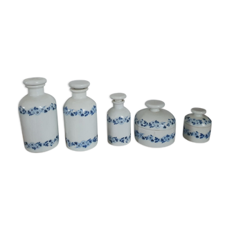 Set of 5 ceramic pots porcelain luxury france vintage white with their lids