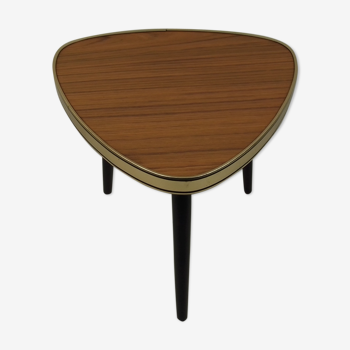 Table tripode vintage en bois et formica brun
