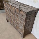 Old chest - dowry console from Bikaner in teak and wrought iron