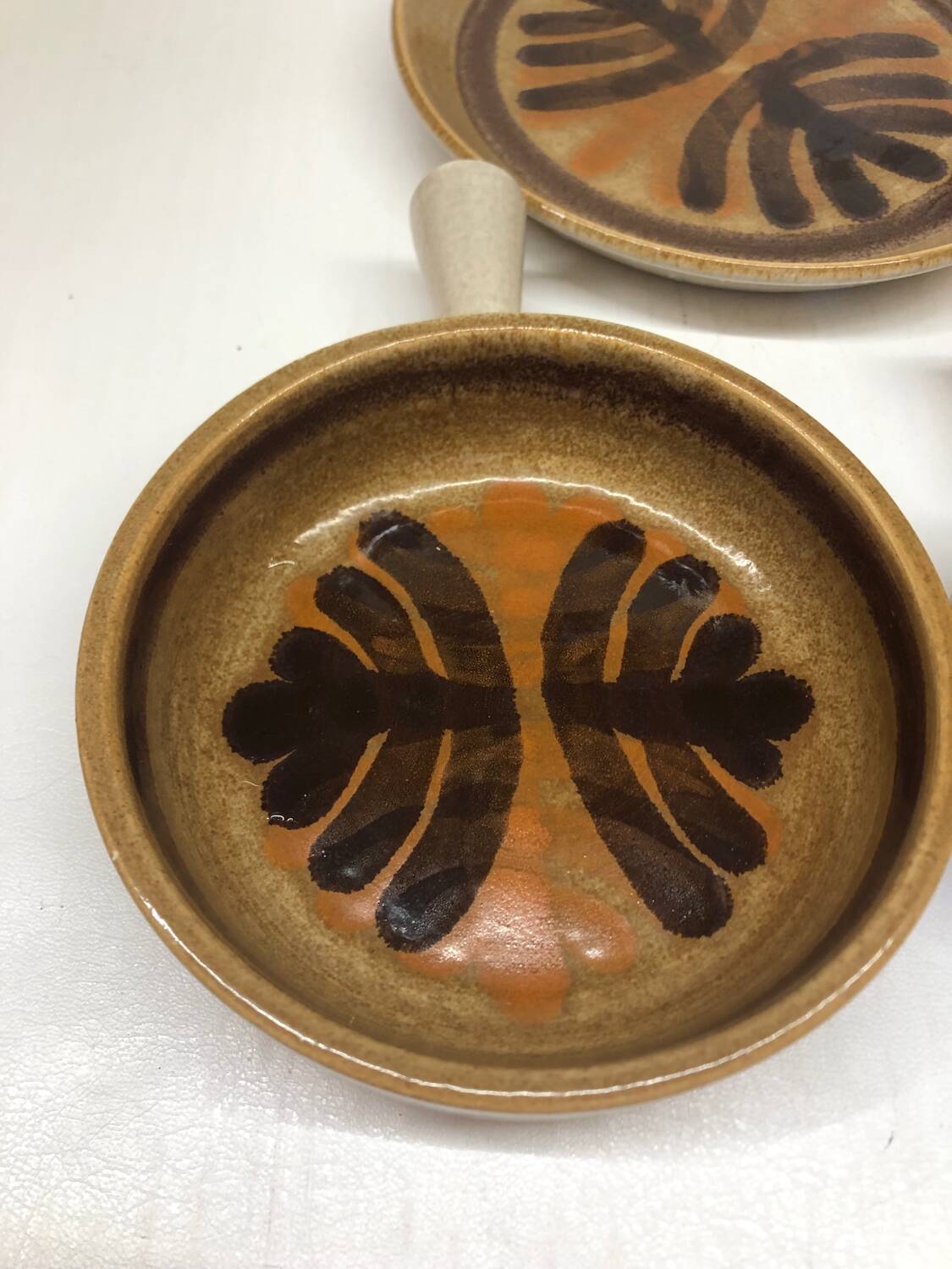 Set of 3 ceramic caquelon dishes from Pornic, Palmyre decor