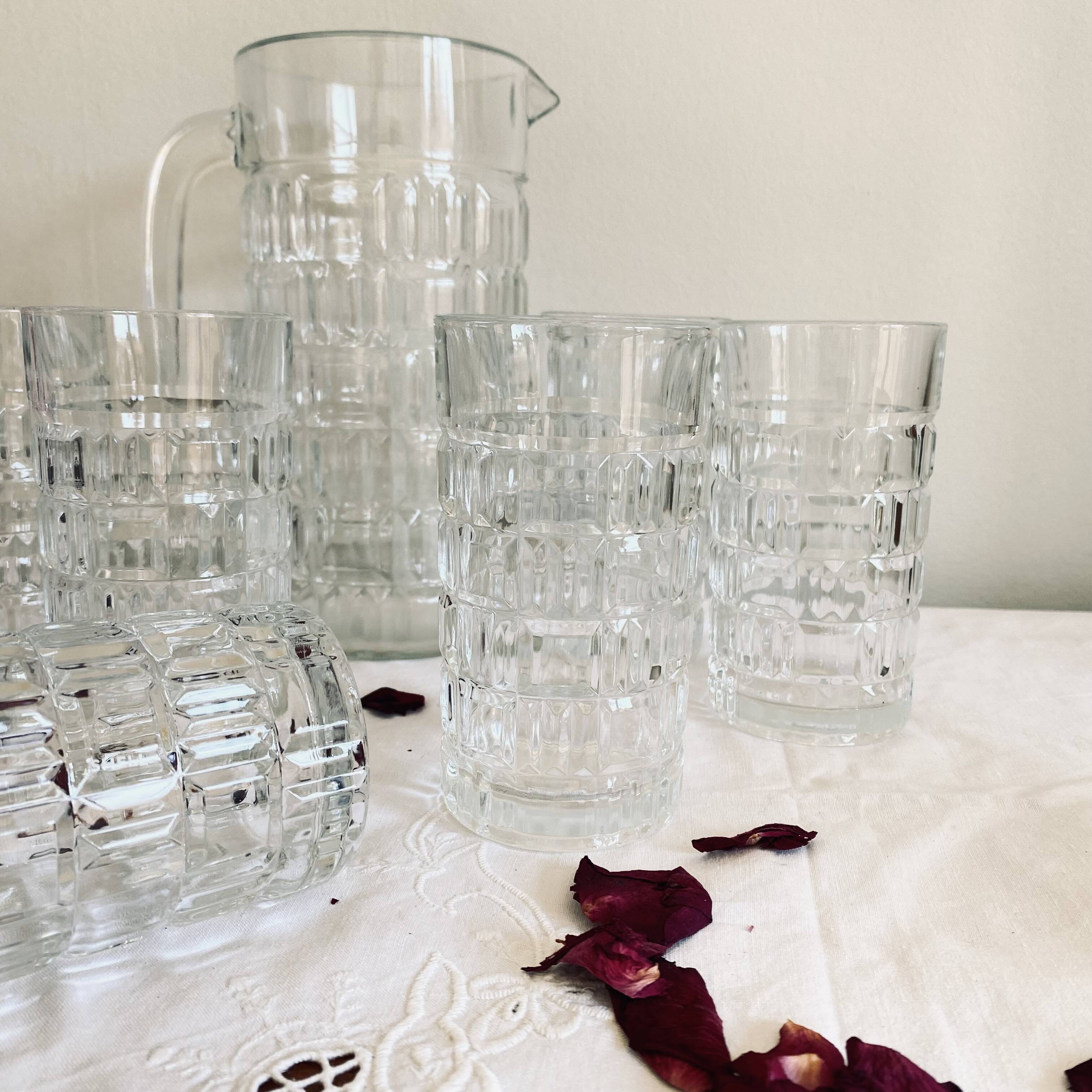 Antique orangeade punch sangria glass set 1970 7 glasses and pitcher