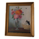 Old panel painting - Kitten and Flowers - Signed Léon Chevalier