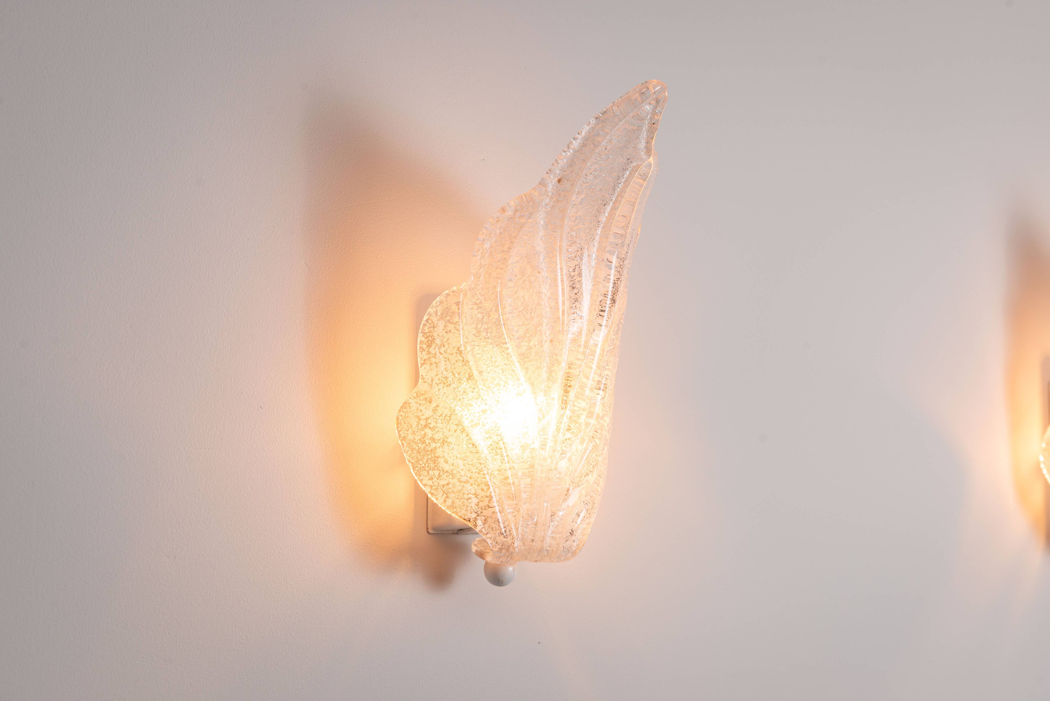 Pair of vintage glass leaf wall lamps