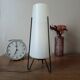 Tripod lamp in metal and white plastic, mid-century space age.