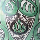 Spanish ceramic pitcher from the mid-century Mudéjar style in green and black, Punter.