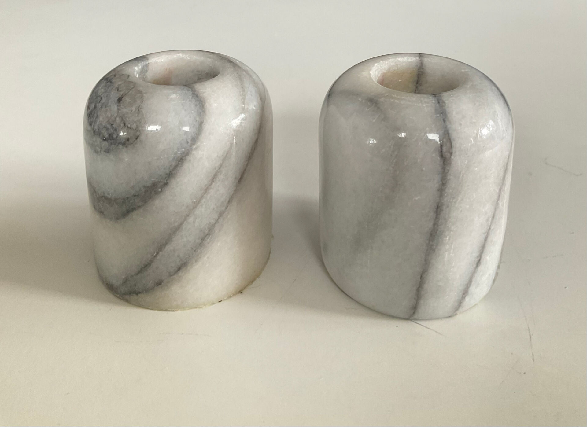 Pair of vintage Carrara marble candlesticks