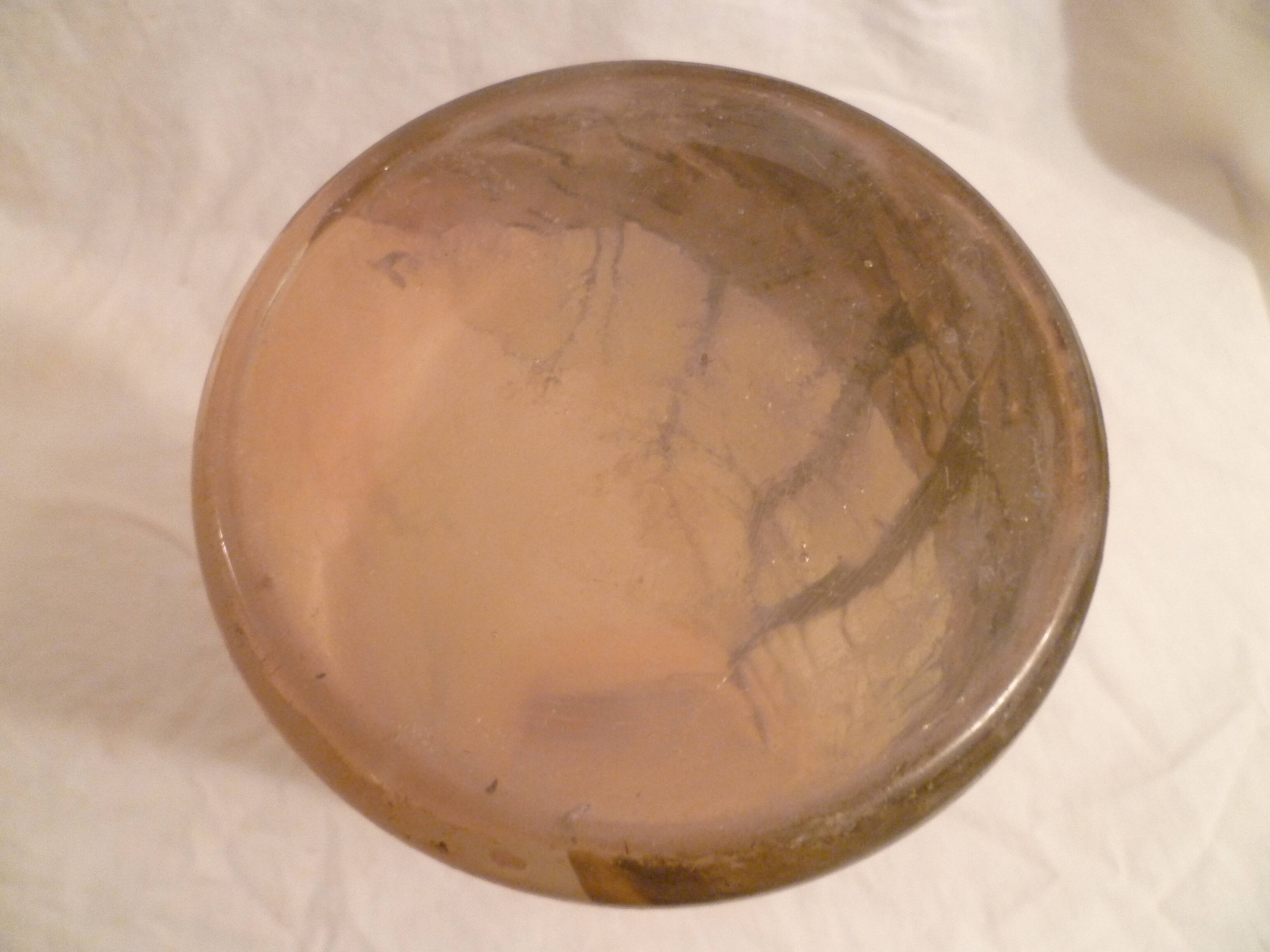 Blown glass vase with painted underbrush decoration marked "leg"