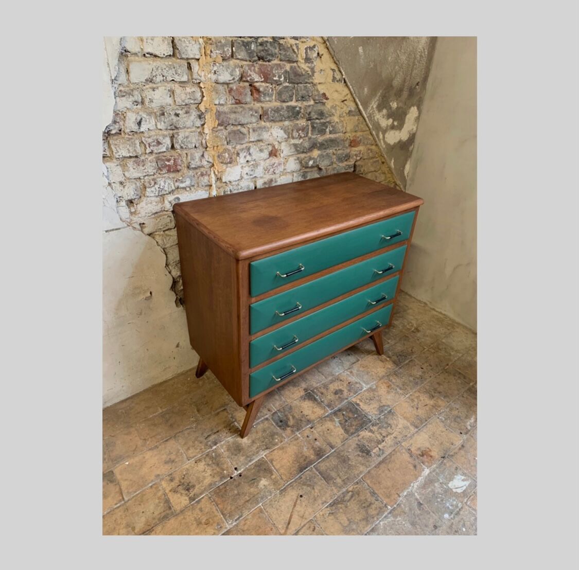 Vintage wood and dark green chest of drawers