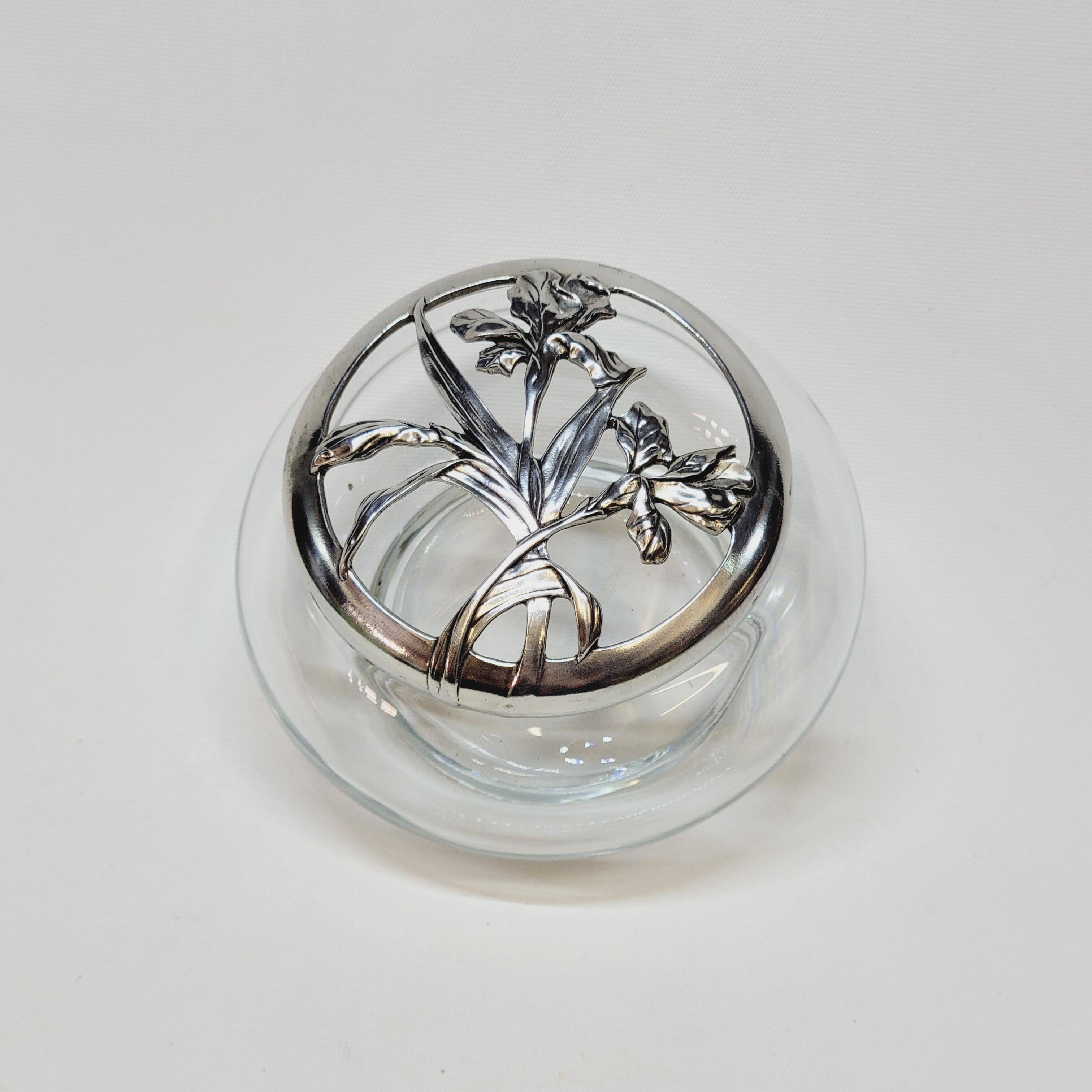 Iris 1989 Seagull Pewter Lidded Glass Potpourri Container