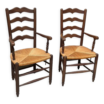 Pair of straw armchairs