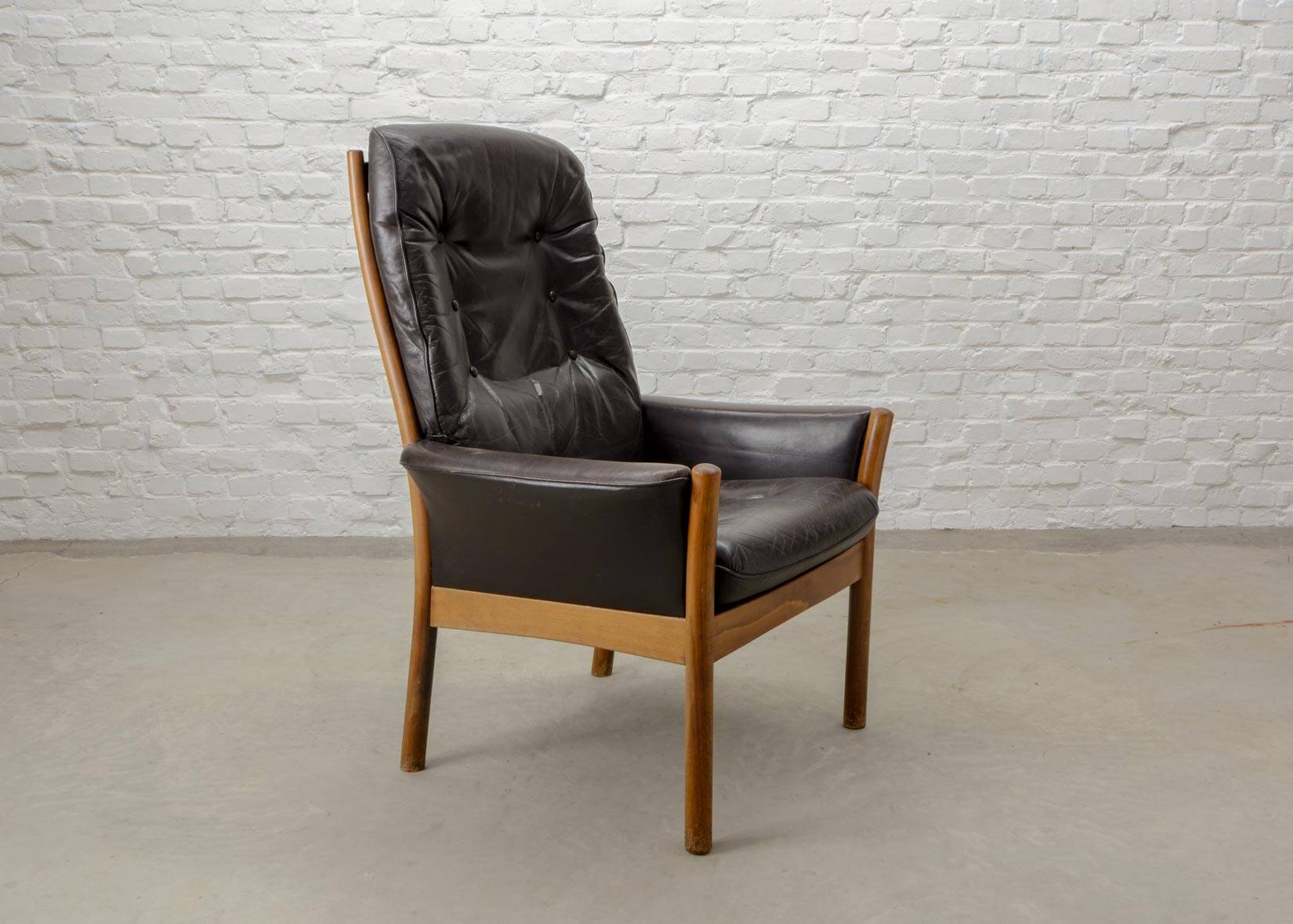 G-Möbel Chocolate Brown Leather Scandinavian Lounge Chair, Sweden, 1960s.