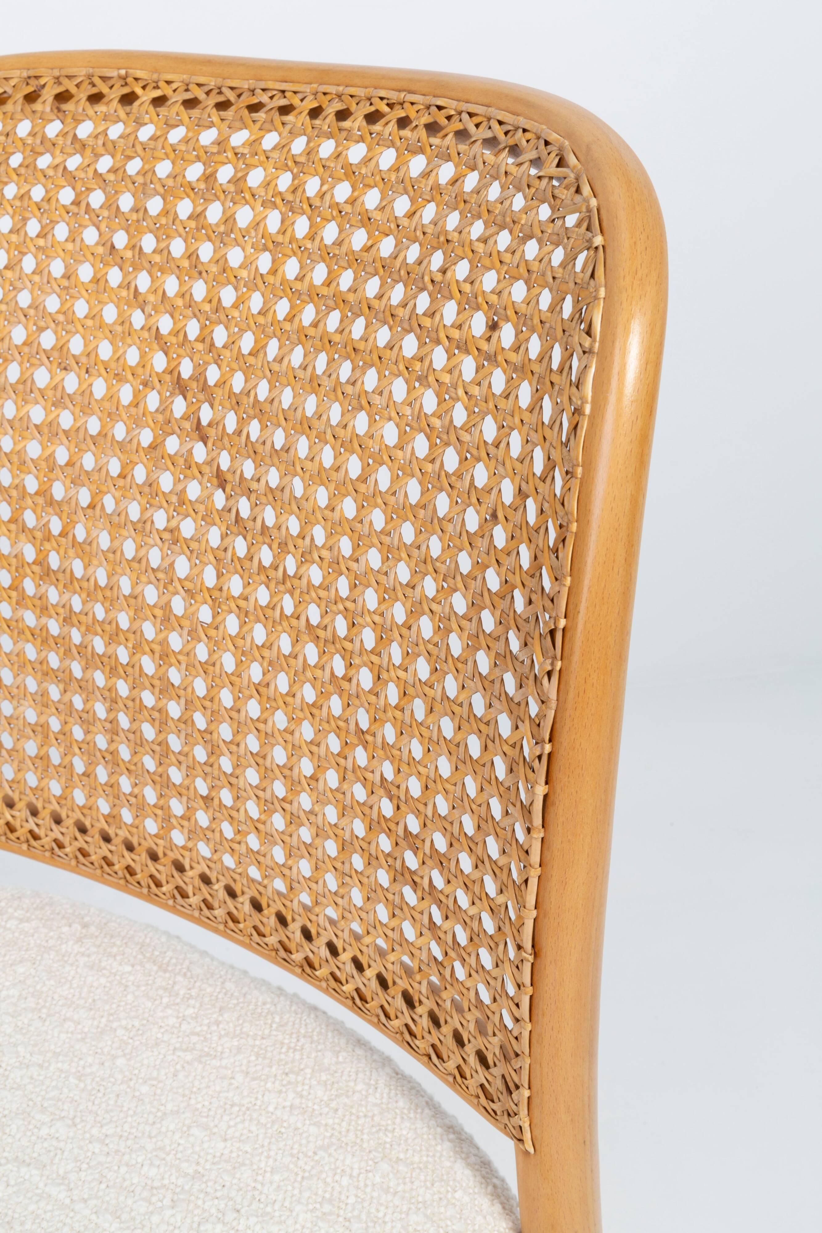 Rattan chair, off-white boucle and Thonet wood, 1960s