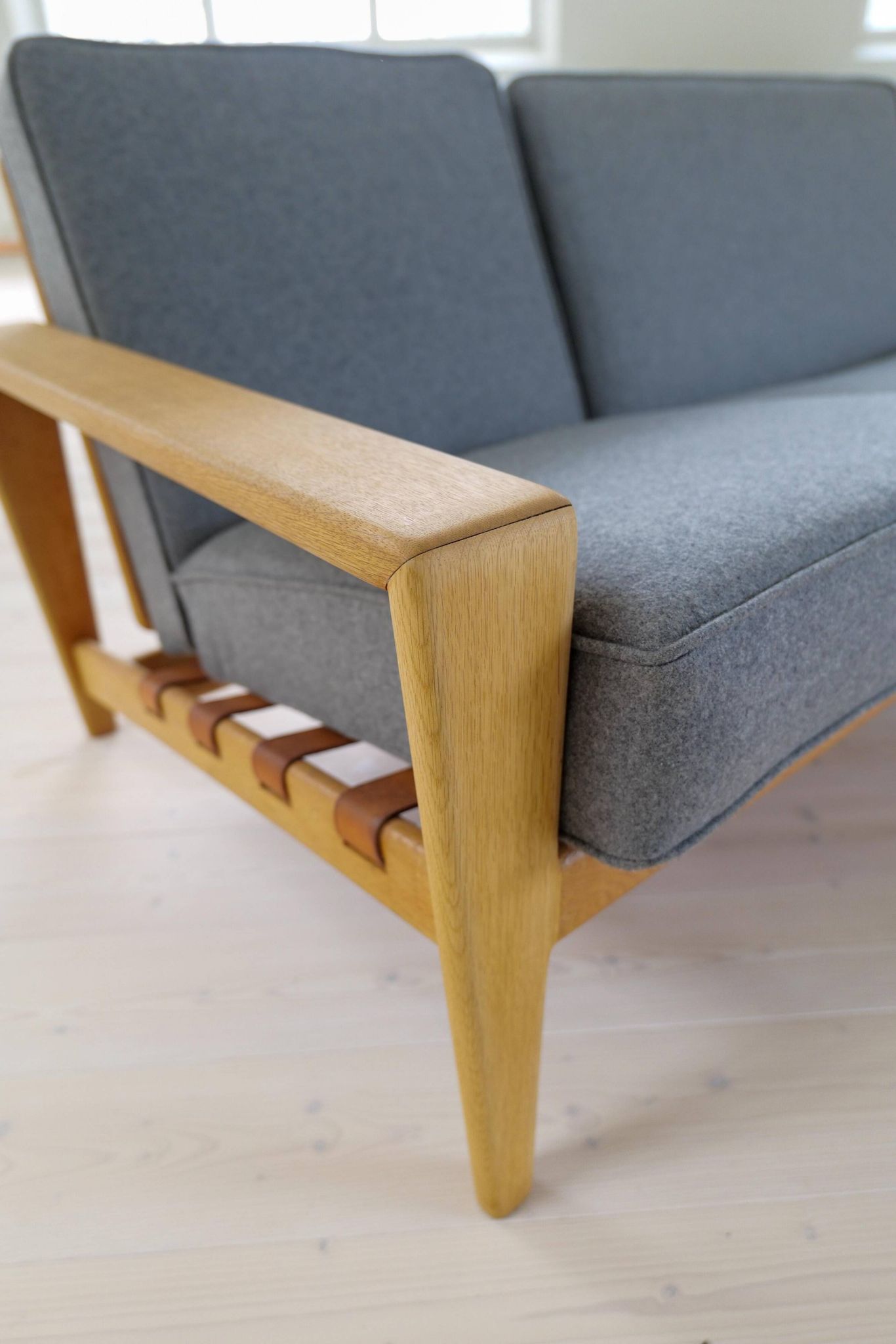 Large 1960s "Bodö" canapé in oak, leather and wool, Svante Skogh, Sweden