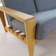 Large 1960s "Bodö" canapé in oak, leather and wool, Svante Skogh, Sweden