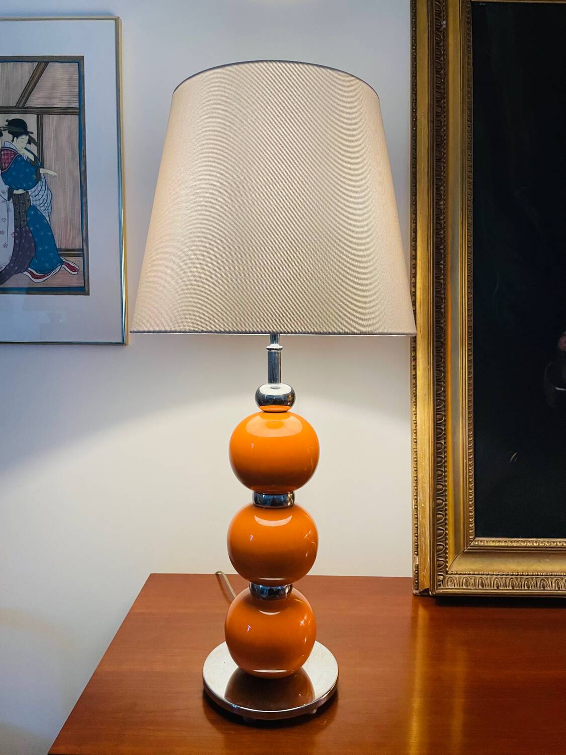 Lampe de table vintage design années 70 - style pop art - orange et métal