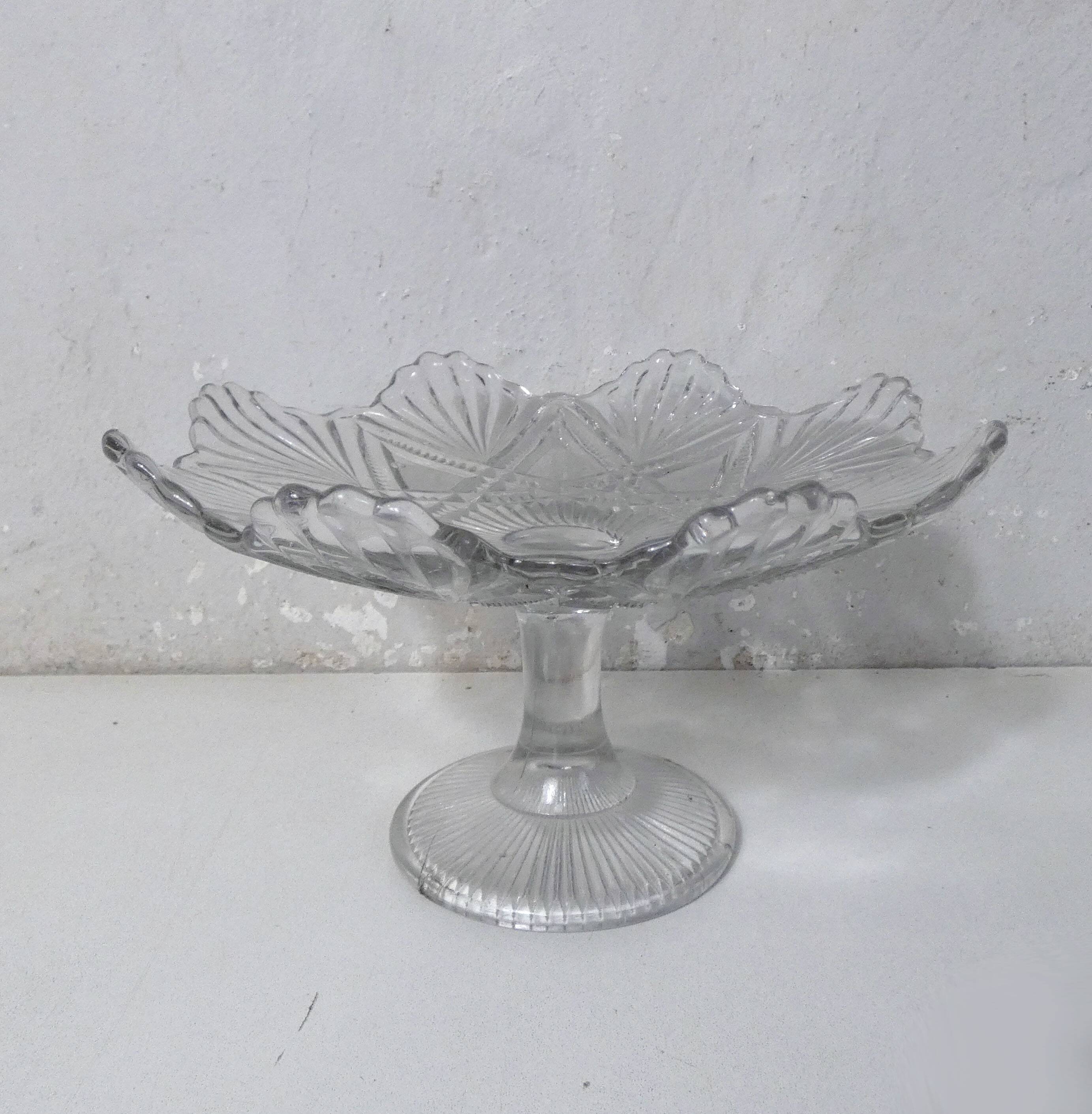 footed plate compote dish in molded glass