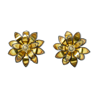 Pair of brass flower wall lamps 1970s