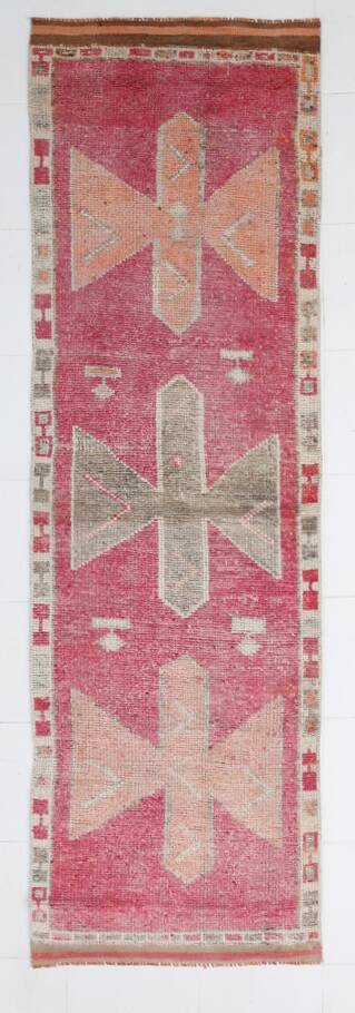 3x10 Faded Pink Handmade Orientel Runner, Decorative Hall Rug, 92x307Cm