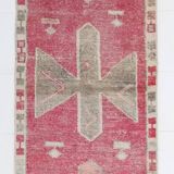 3x10 Faded Pink Handmade Orientel Runner, Decorative Hall Rug, 92x307Cm