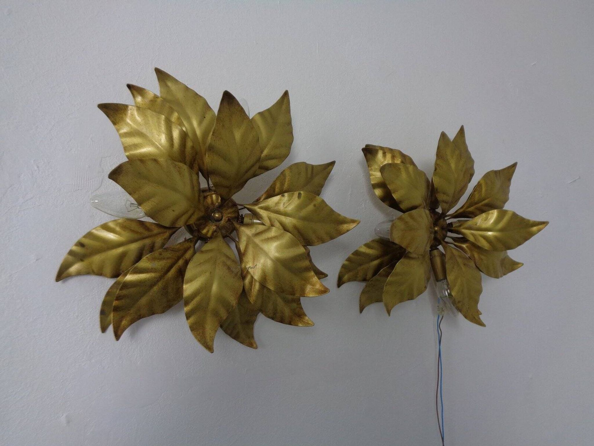 Golden Flower Shape Flushmounts by Hans Kögl, 1970s, Set of 2