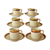6 coffee cups + saucers in Gien porcelain – Empire style, gold trim