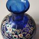 Cobalt blue ball vase/Hand painted floral motifs & raised gold edging