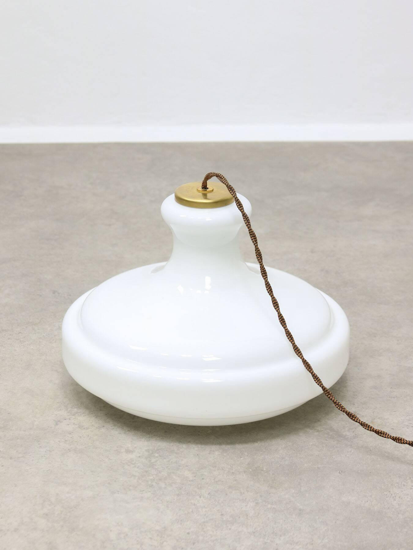 Mid-Century Italian White Glass and Brass Pendant Lamp