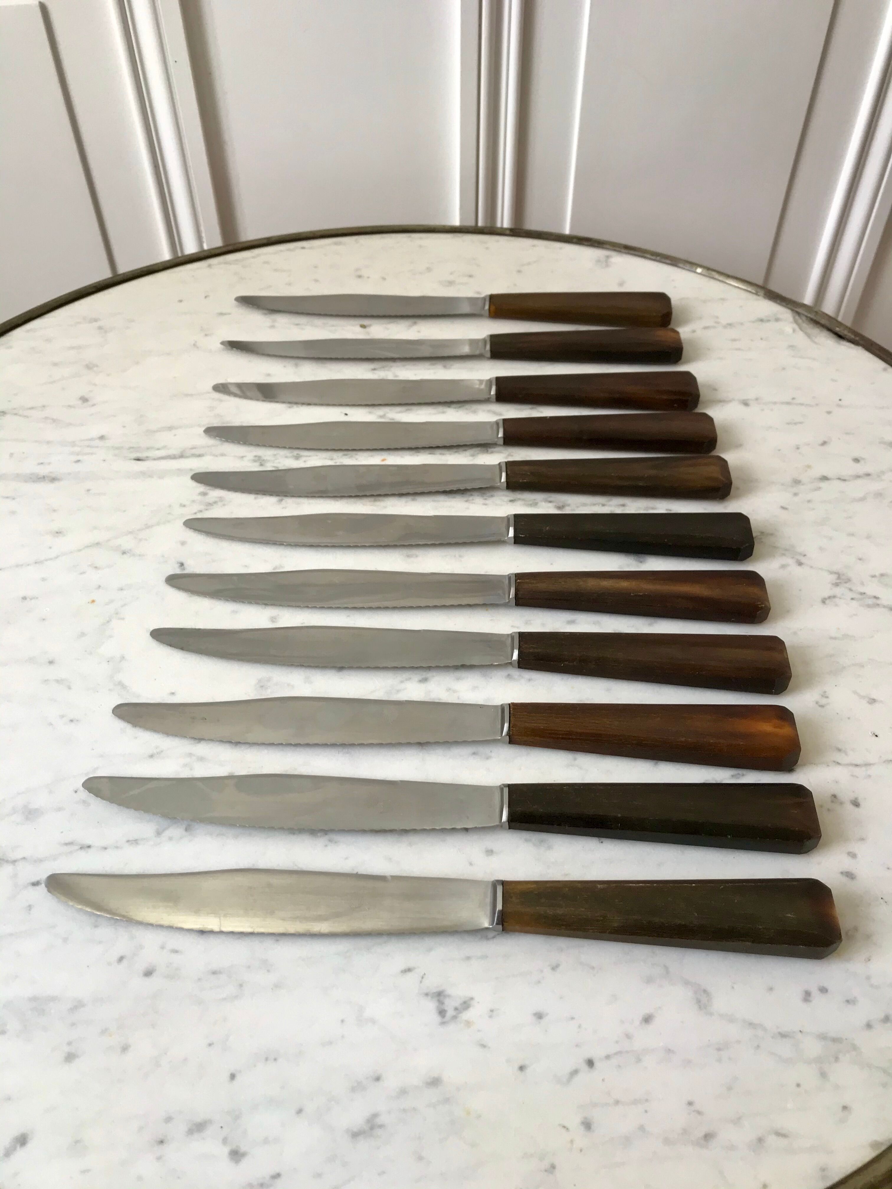 Set of 11 wooden tooth knives made of 50s