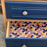 Art Deco chest of drawers in raw wood and blue, 1940