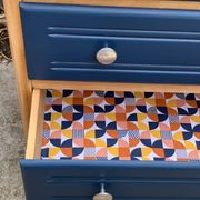 Art Deco chest of drawers in raw wood and blue, 1940