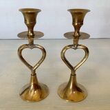 Pair of small brass heart candlesticks