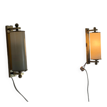 Art Deco wall lights in opaline glass and brass, 1940s, Germany