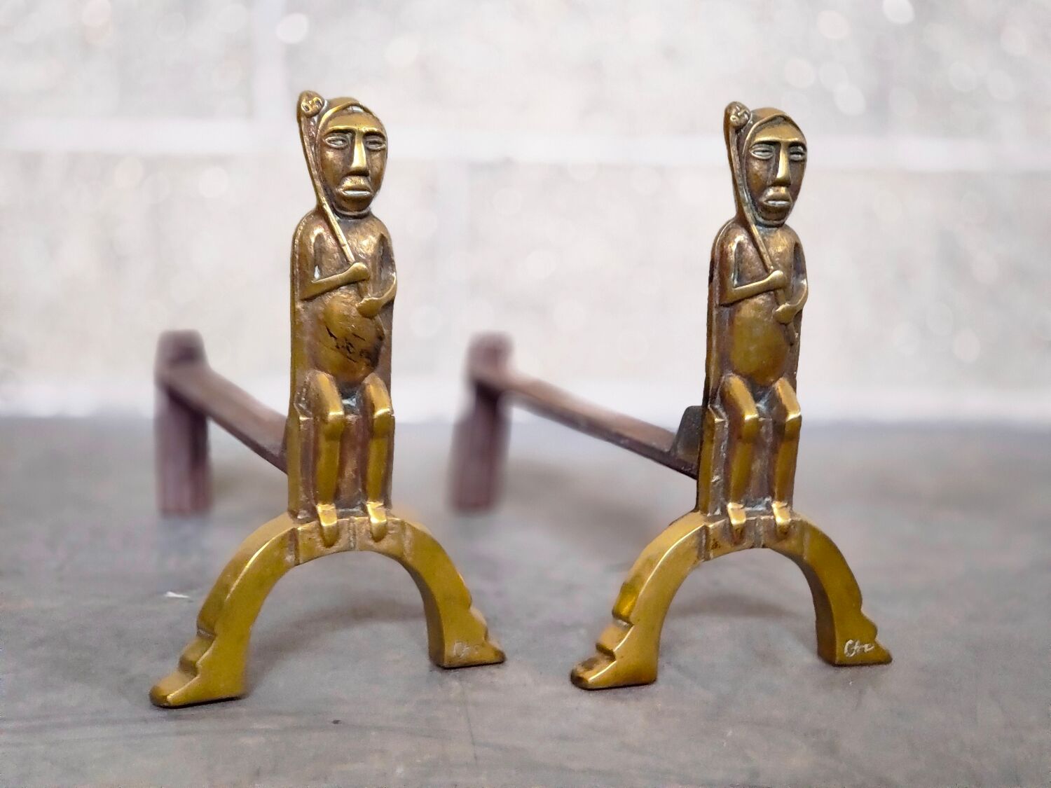 Pair of bronze andirons Anton Prinner 1930