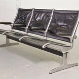 Charles Eames Black Leather 3-Seat Tandem Sling Airport Bench Herman Miller